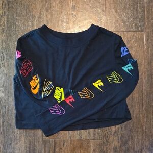 Nike Black Crop Top with Multicolor Logos